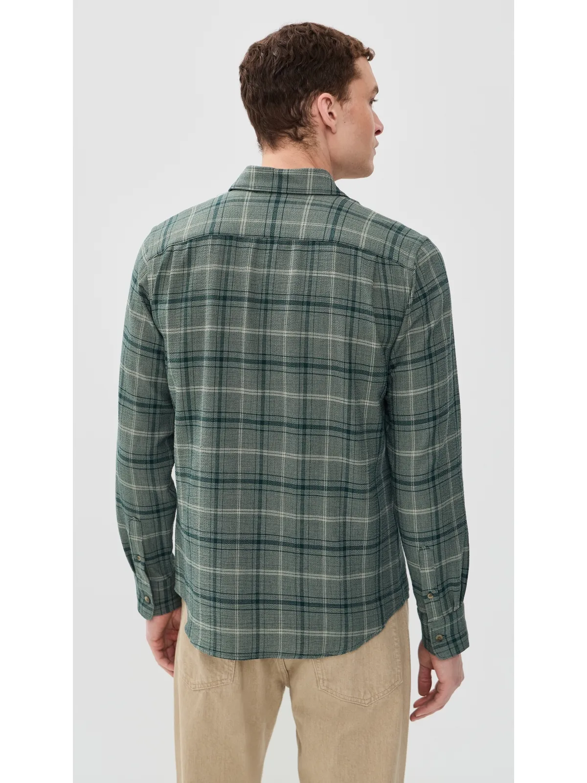 Vince キャッスキル チェック柄 長袖 フレンチプラケット シャツ 海藻色/抹茶色 M - 画像3