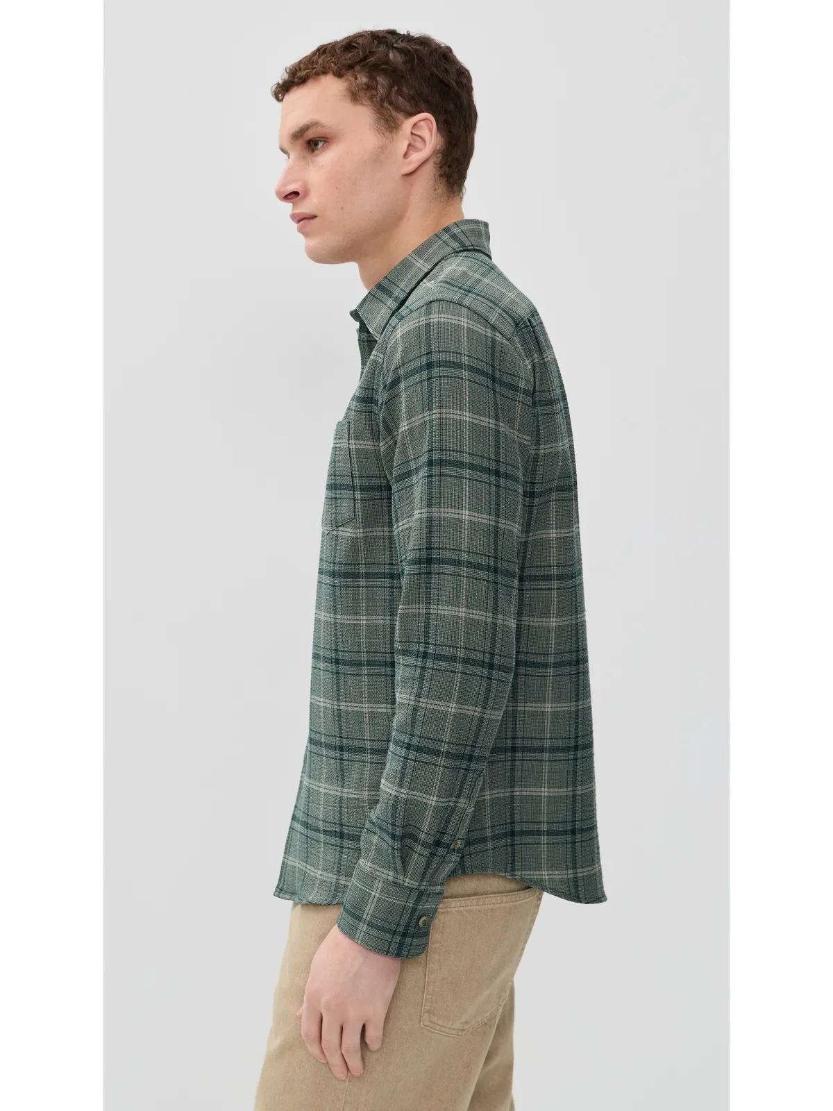 Vince キャッスキル チェック柄 長袖 フレンチプラケット シャツ 海藻色/抹茶色 M - 画像4