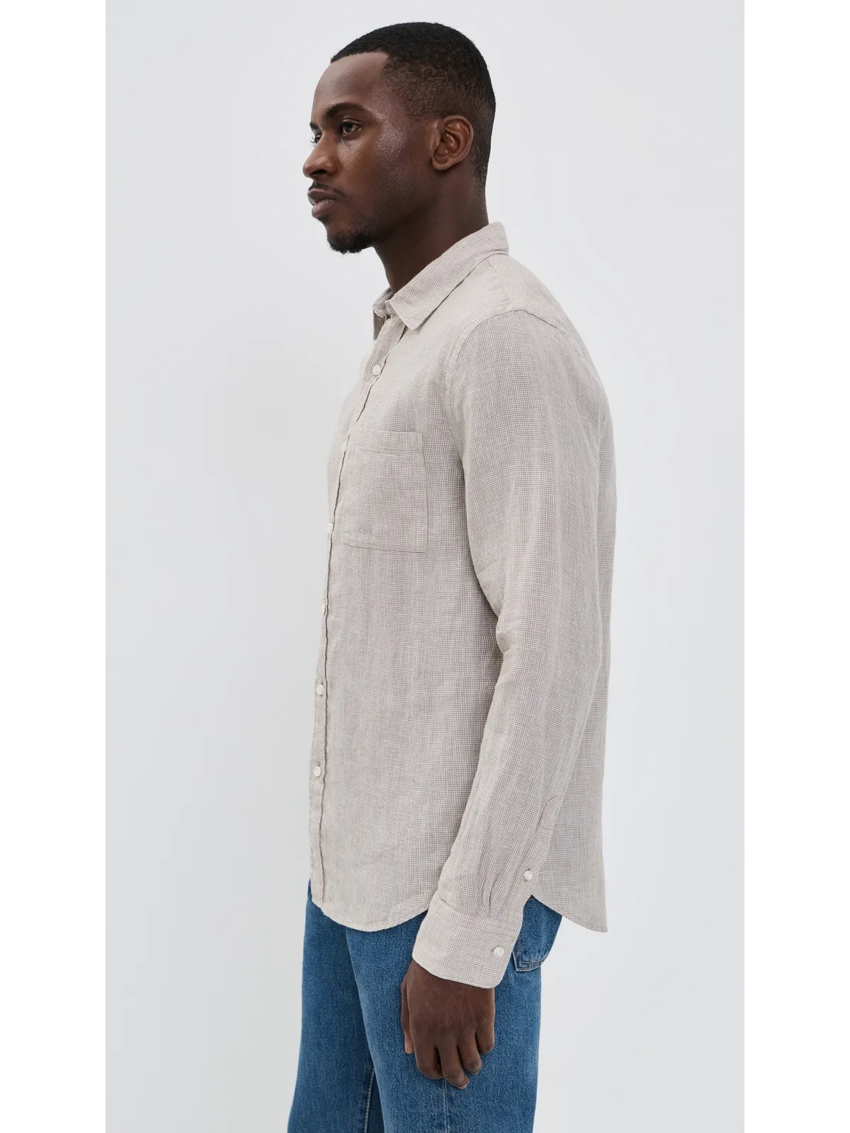 Vince クラシックフィット ロングスリーブ シャツ ティーク/オプティックホワイト - 画像4