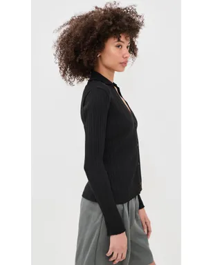 Vince 斑入りリブポロシャツ ブラック - サムネイル4
