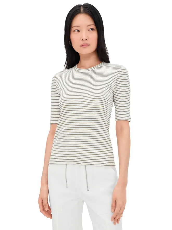 Vince Vince ストライプ肘丈スリーブ クルーネック Tシャツ Tapenade Comboの商品画像