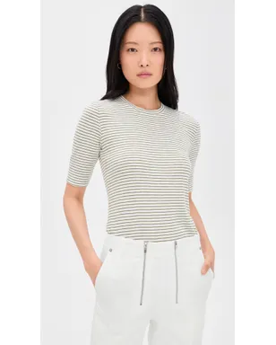 Vince ストライプ肘丈スリーブ クルーネック Tシャツ Tapenade Combo - サムネイル2