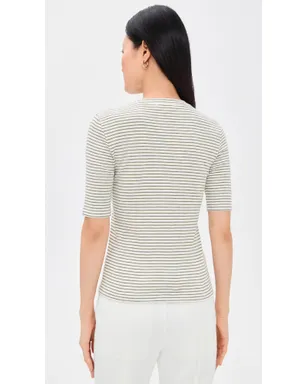 Vince ストライプ肘丈スリーブ クルーネック Tシャツ Tapenade Combo - サムネイル3