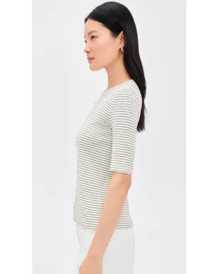 Vince ストライプ肘丈スリーブ クルーネック Tシャツ Tapenade Combo - サムネイル4