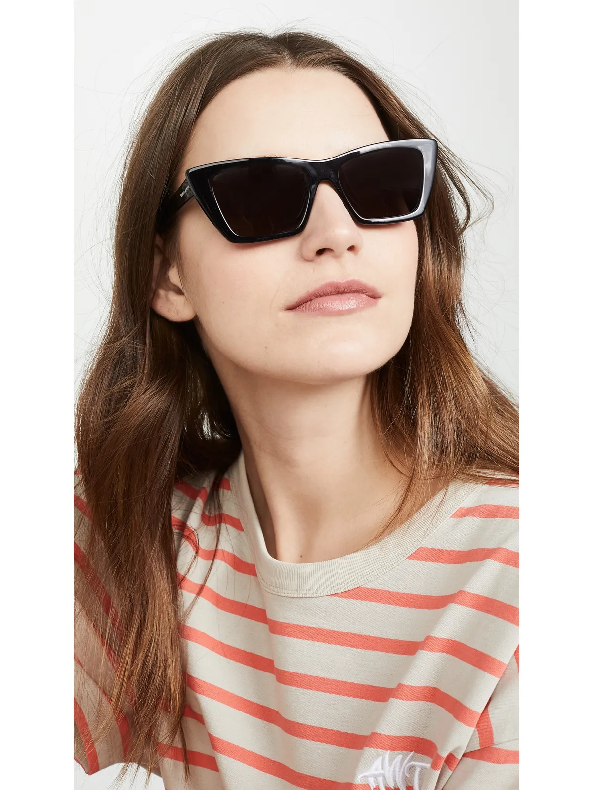 Saint Laurent ナローキャットアイサングラス ブラック/グレーグリーン - 画像4