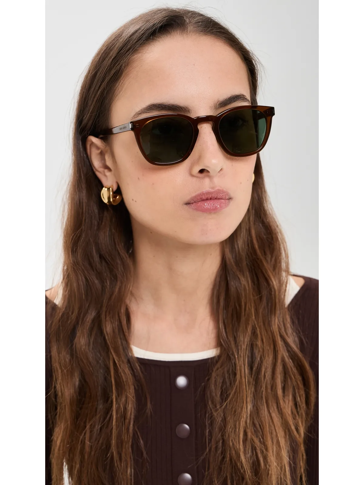 Saint Laurent クラシック SL 28 サングラス ブラウン/グリーン - 画像3