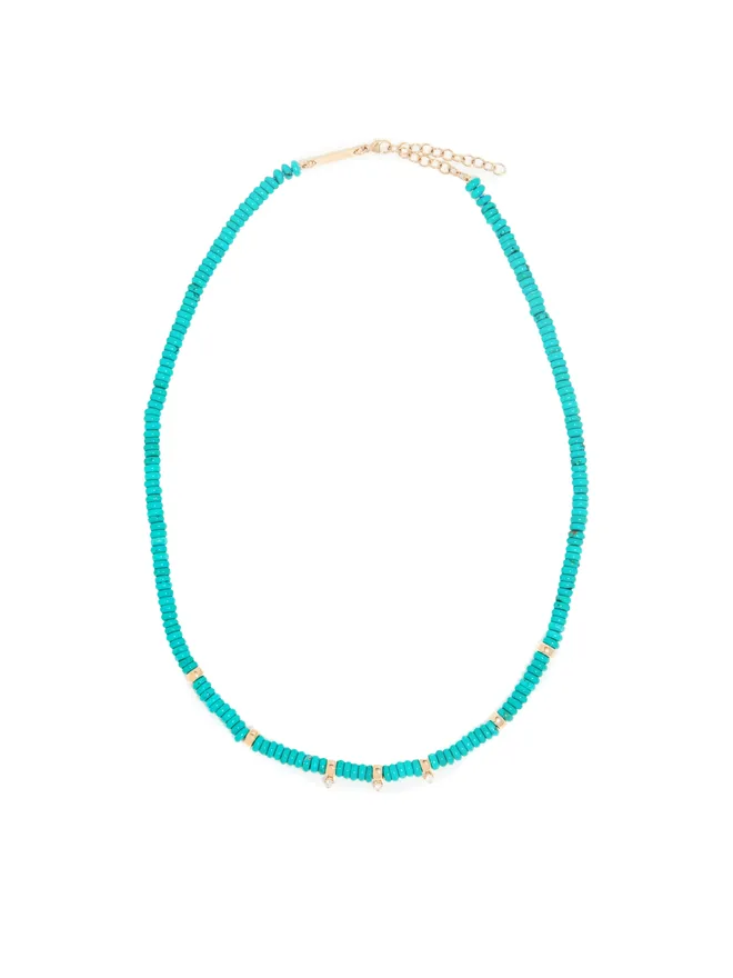 Zoe Chicco Zoe Chicco 14Kゴールドとターコイズのロンデルビーズ ネックレス 3つ爪ダイヤモンド付きの商品画像