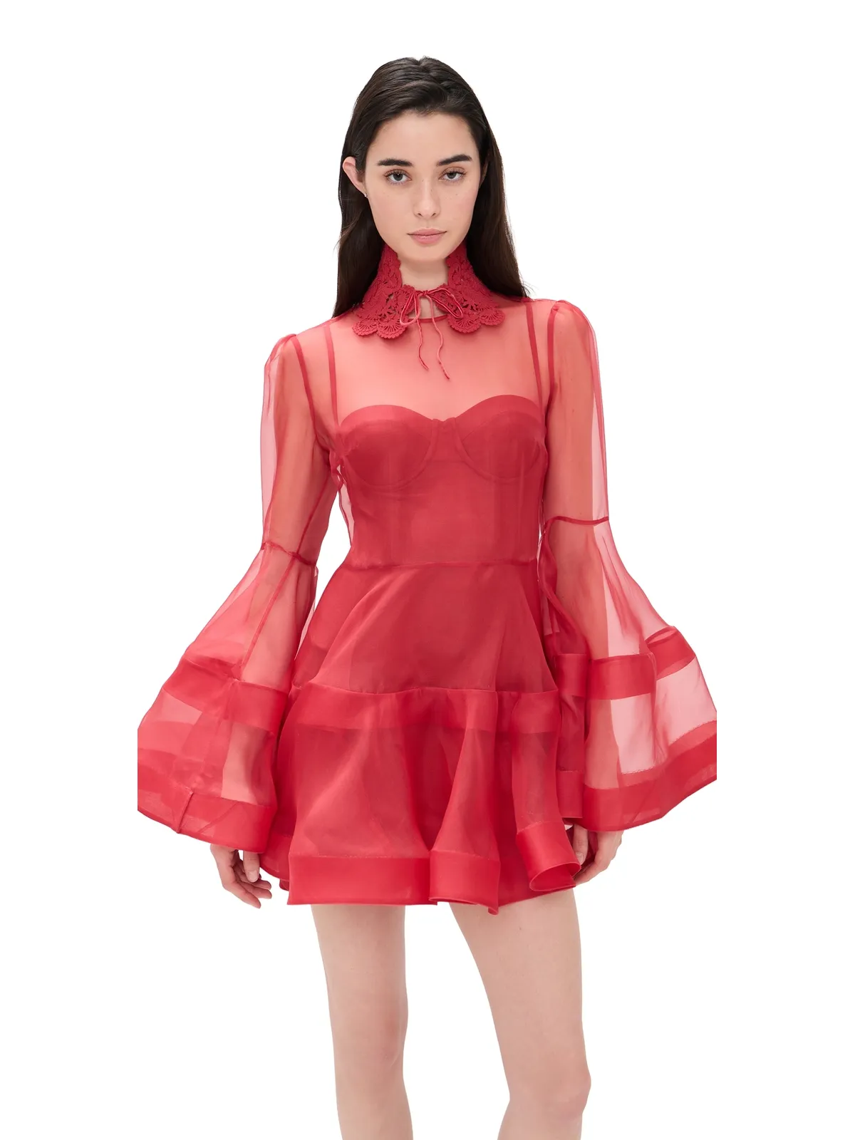 Zimmermann リベリオン ランタン シルク ミニドレス レッド - 画像1