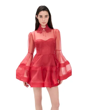 Zimmermann リベリオン ランタン シルク ミニドレス レッド - サムネイル1