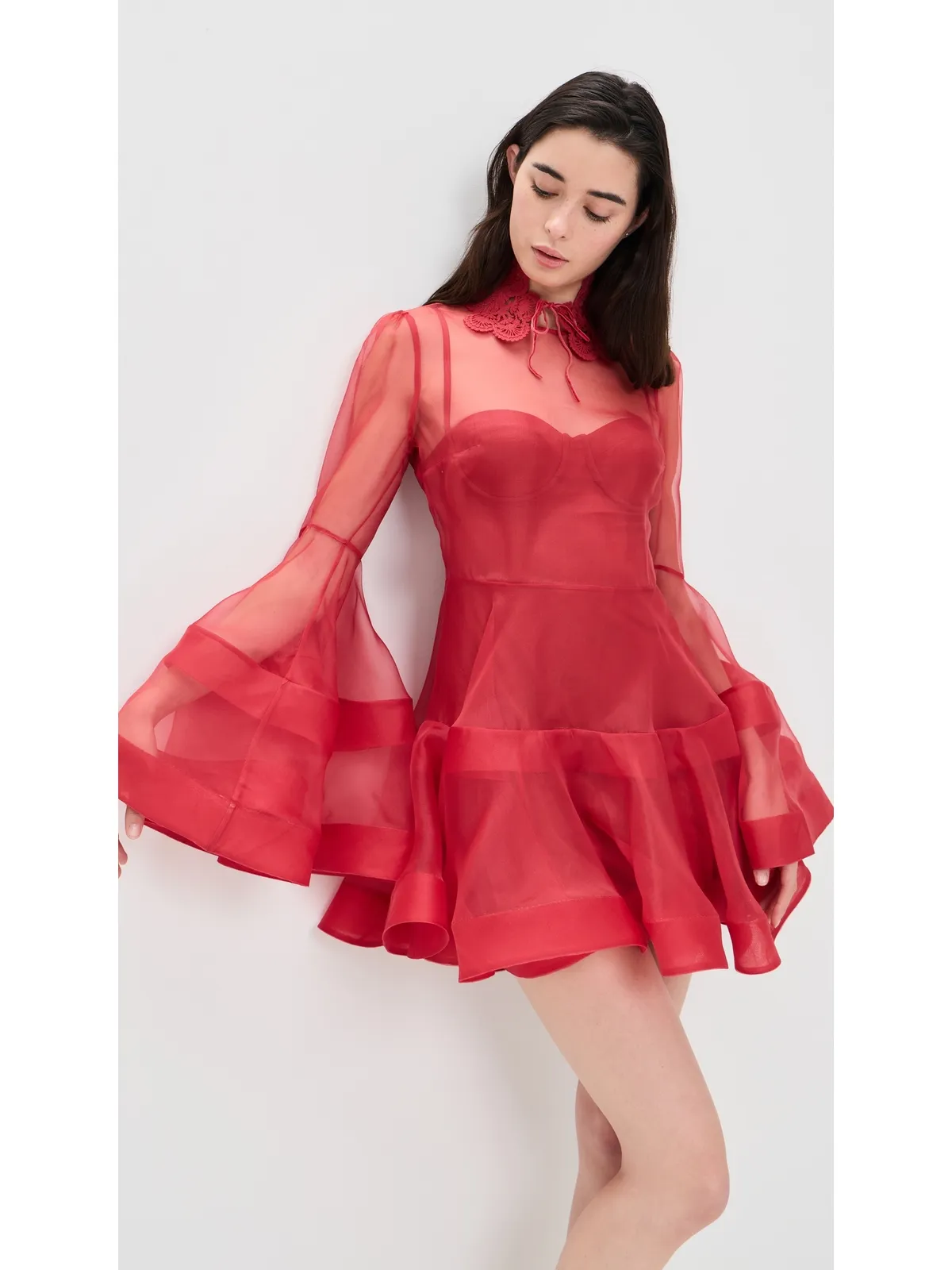 Zimmermann リベリオン ランタン シルク ミニドレス レッド - 画像2