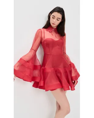 Zimmermann リベリオン ランタン シルク ミニドレス レッド - サムネイル2