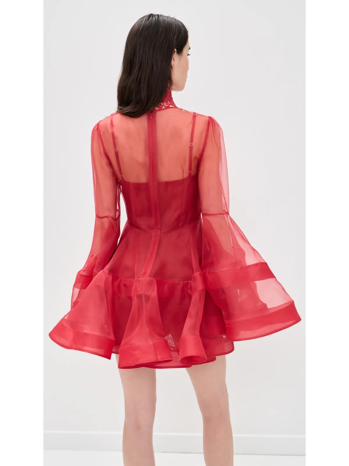 Zimmermann リベリオン ランタン シルク ミニドレス レッド - 画像3