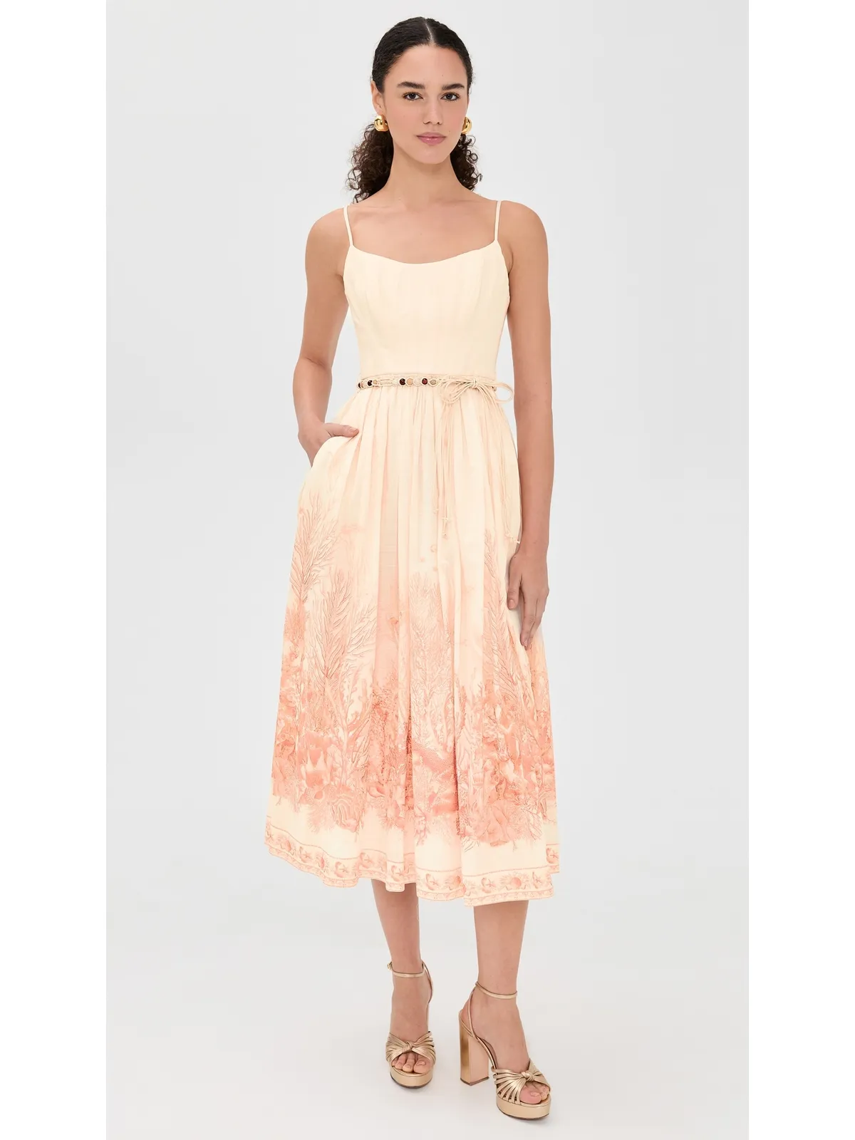Zimmermann ワンダーラスト コルセット ミディドレス コーラル トワイル - 画像2