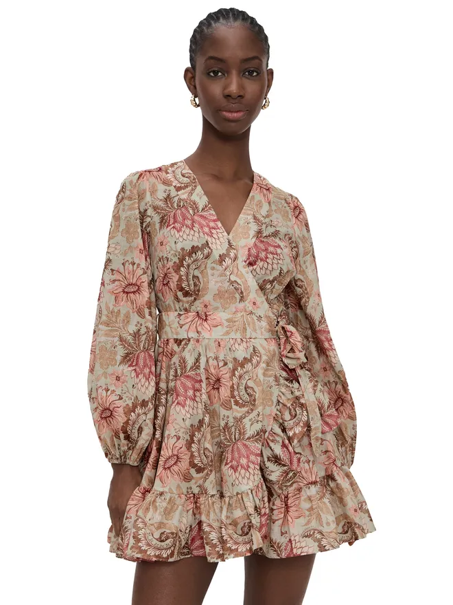 Zimmermann Zimmermann デイライト ミニ ラップ フリル ドレス Stamp Floral Sageの商品画像