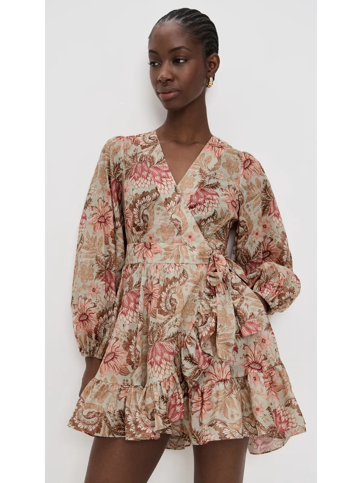 Zimmermann デイライト ミニ ラップ フリル ドレス Stamp Floral Sage - 画像2
