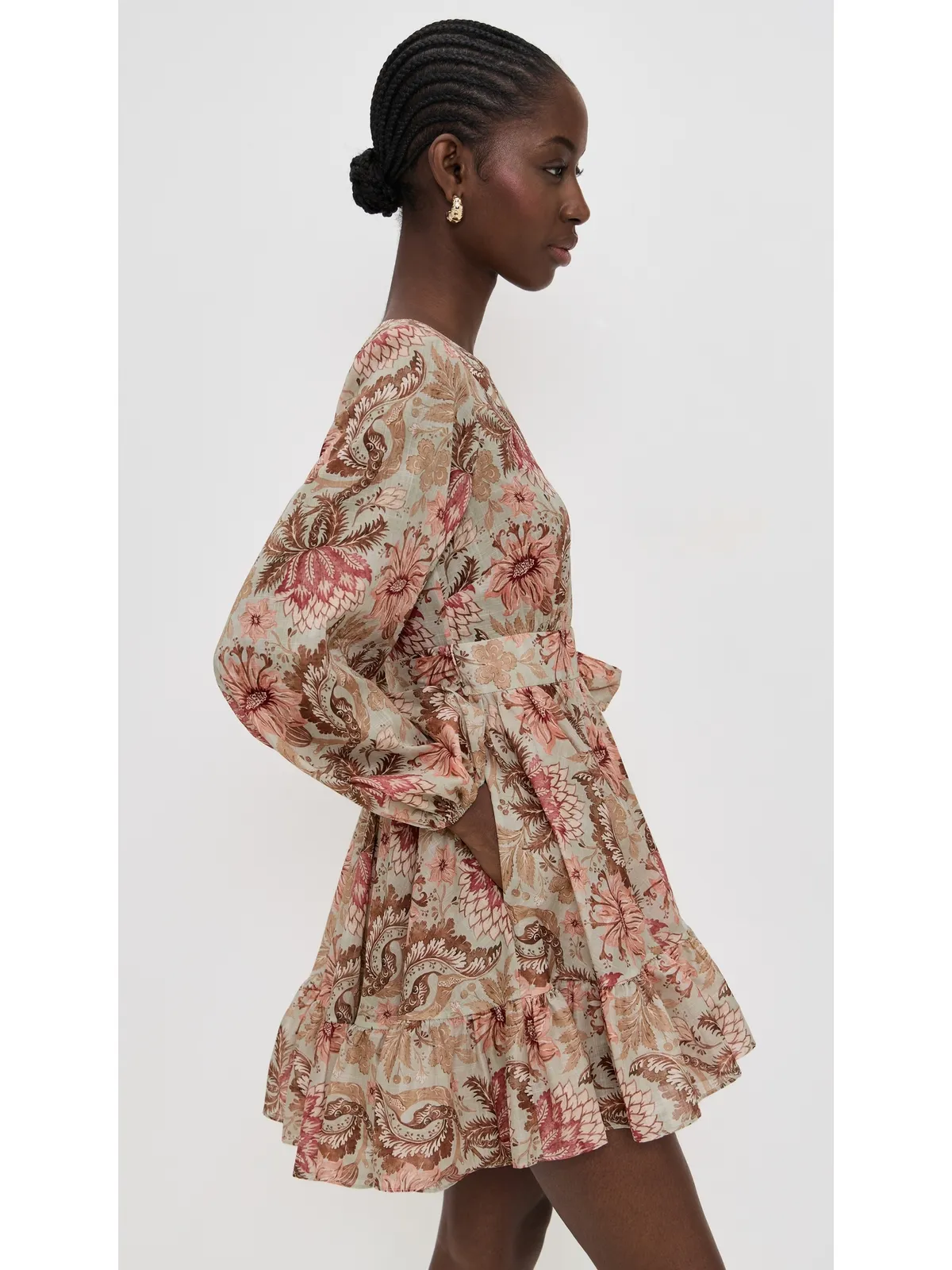 Zimmermann デイライト ミニ ラップ フリル ドレス Stamp Floral Sage - 画像4
