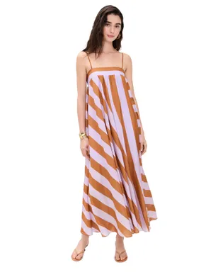 Zimmermann Indra Stripe Silk Maxi Dress Lilac Tan - サムネイル1