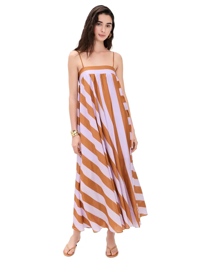 Zimmermann Zimmermann Indra Stripe Silk Maxi Dress Lilac Tanの商品画像