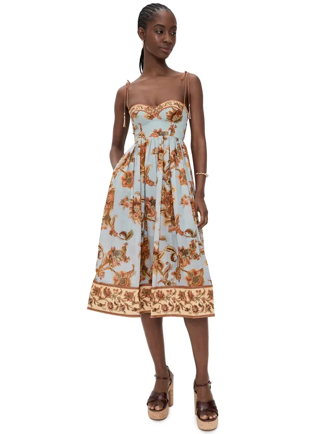 Zimmermann Zimmermann アスター コルセット ミディドレス ブルー・ジャコベアンの商品画像