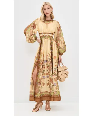 Zimmermann インドラ・ウェイステッド・マキシドレス クリーム／カーキ フローラル スカーフ付き - サムネイル5