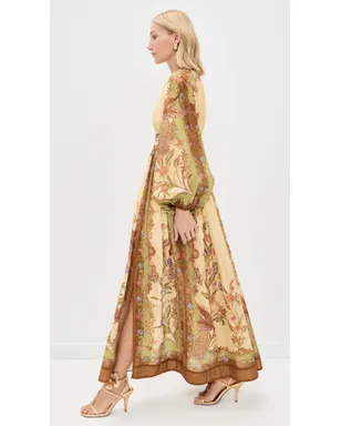 Zimmermann インドラ・ウェイステッド・マキシドレス クリーム／カーキ フローラル スカーフ付き - サムネイル4