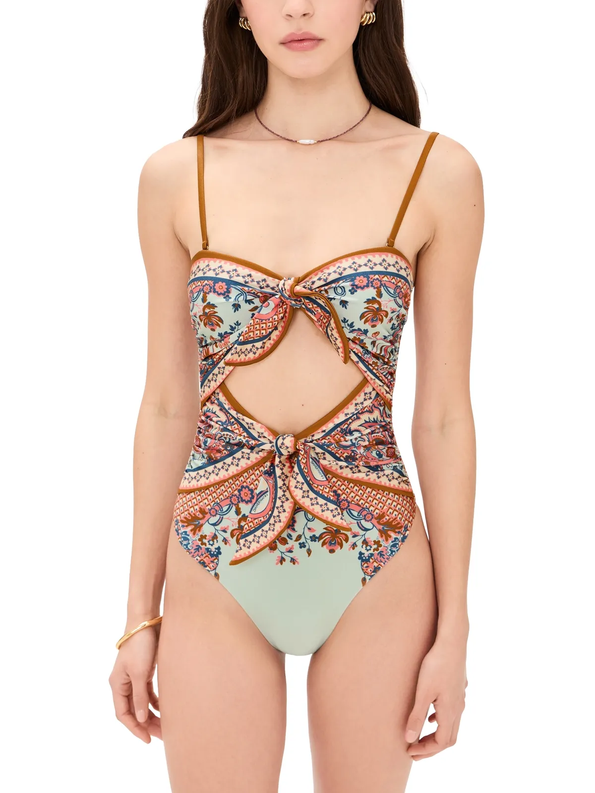 Zimmermann アスター スカーフタイ ワンピース水着 ブルー ペイズリーフローラル - 画像1