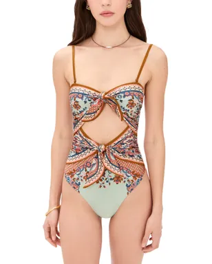 Zimmermann アスター スカーフタイ ワンピース水着 ブルー ペイズリーフローラル - サムネイル1