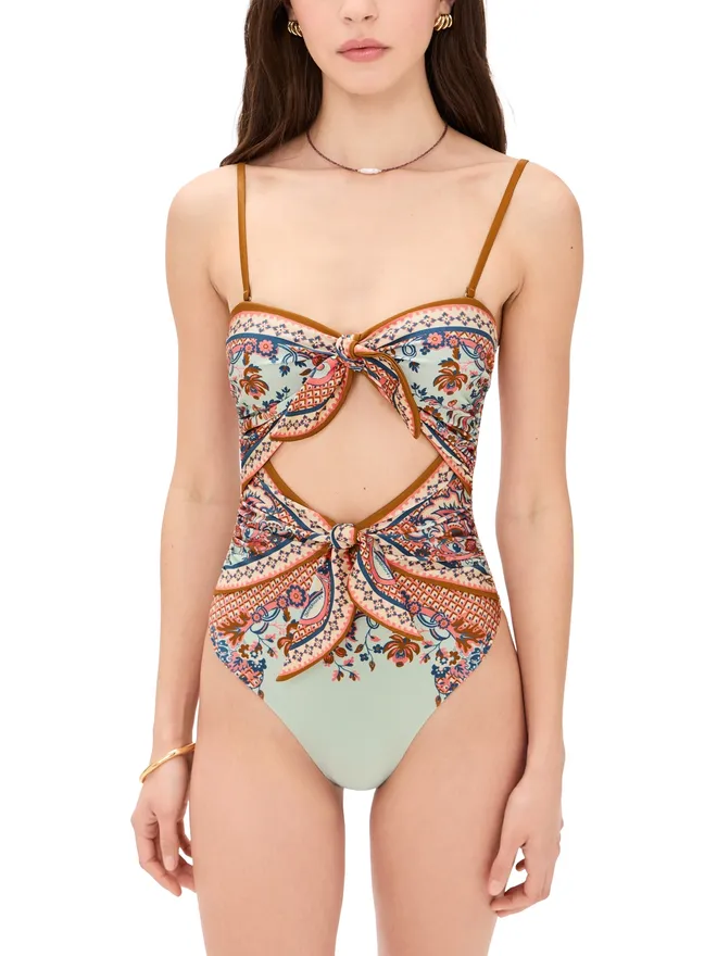 Zimmermann Zimmermann アスター スカーフタイ ワンピース水着 ブルー ペイズリーフローラルの商品画像