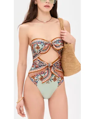 Zimmermann アスター スカーフタイ ワンピース水着 ブルー ペイズリーフローラル - サムネイル5