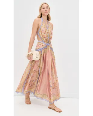 Zimmermann インドラ プランジ ハルター マキシドレス ピンク スカーフ フローラル - サムネイル6