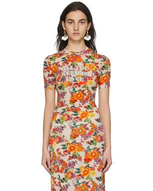 rabanne SSENSE 限定 クロップド Capsule Nacre プリント T シャツ - サムネイル1