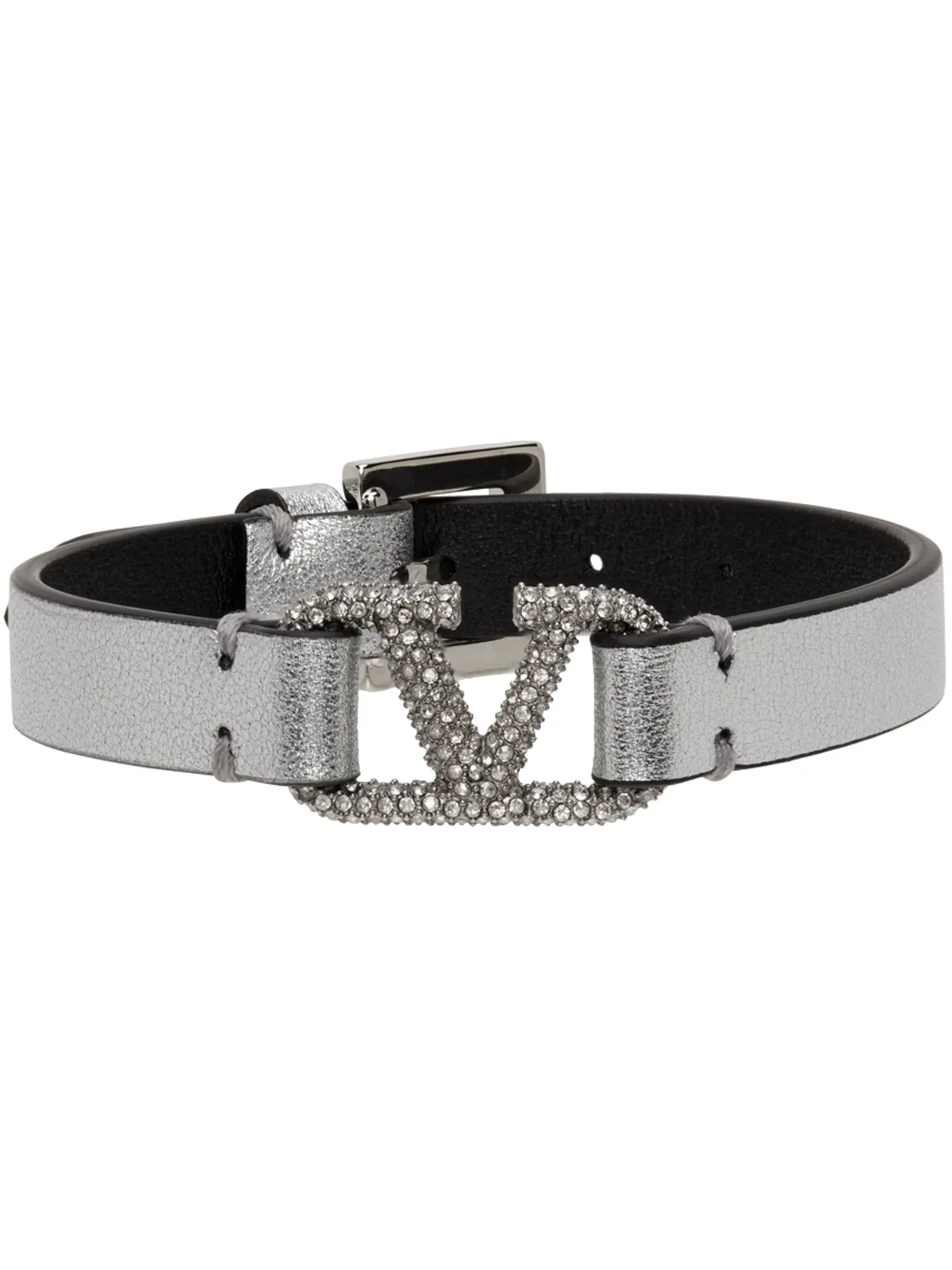 Valentino Garavani シルバー クリスタル Vlogo ブレスレット - 画像1