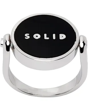 Solid Homme シルバー＆ブラック Solid Round リング - サムネイル1