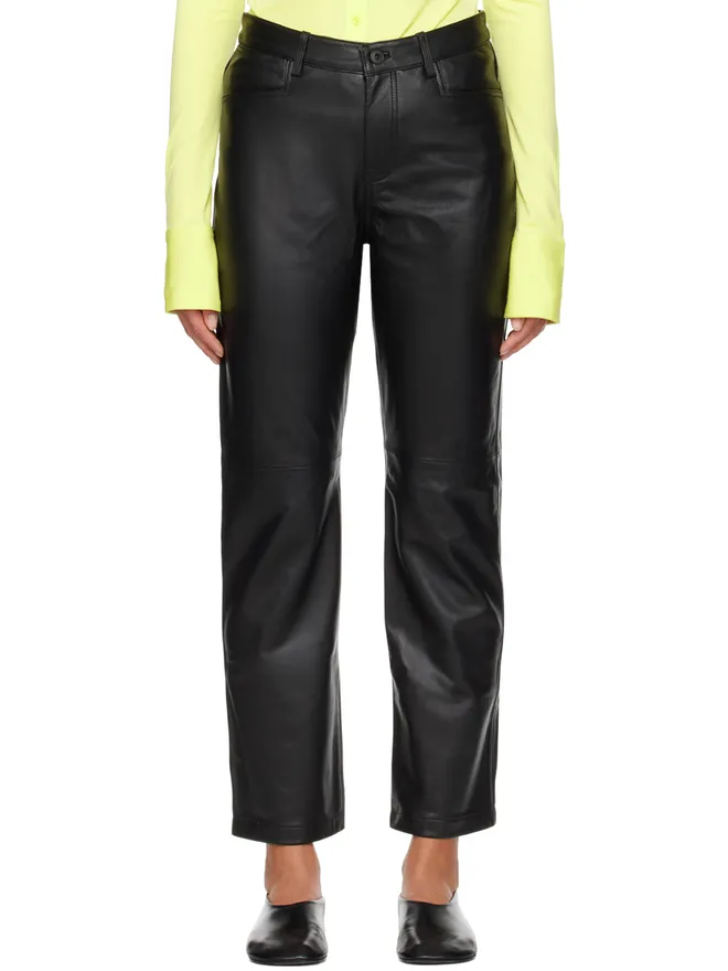 Proenza Schouler Proenza Schouler Proenza Schouler White Labelコレクション ブラック ストレート レザーパンツの商品画像