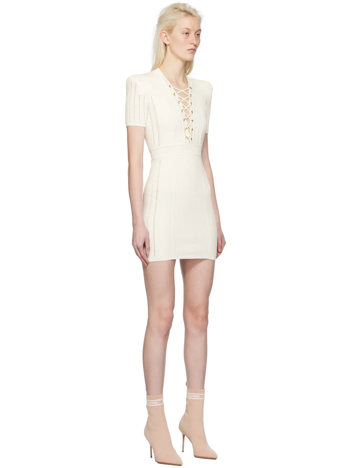 BALMAIN レース Vネック ミニワンピース - 画像2