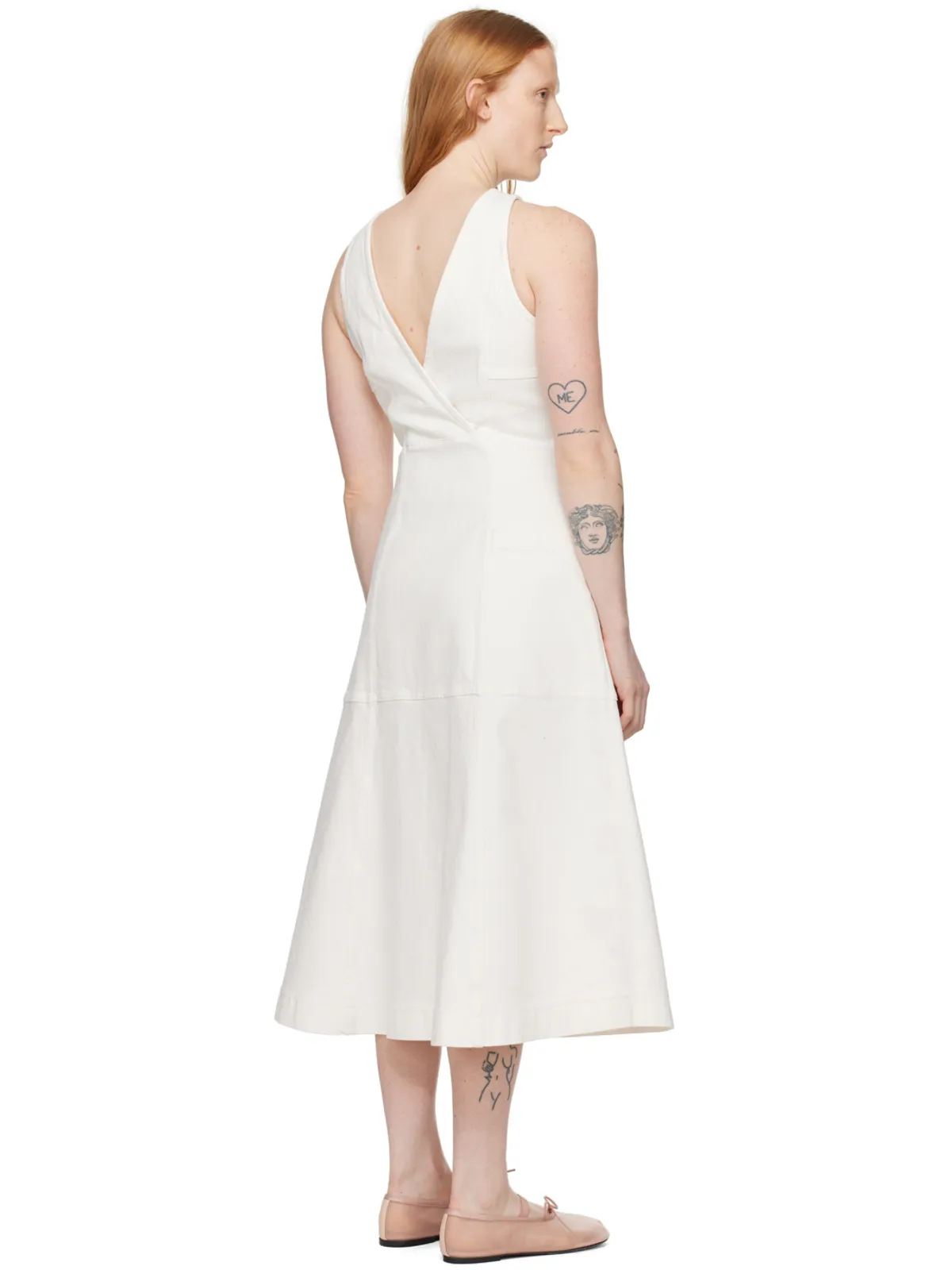 Proenza Schouler Proenza Schouler White Labelコレクション オフホワイト Arlet デニム ミディアムワンピース - 画像3