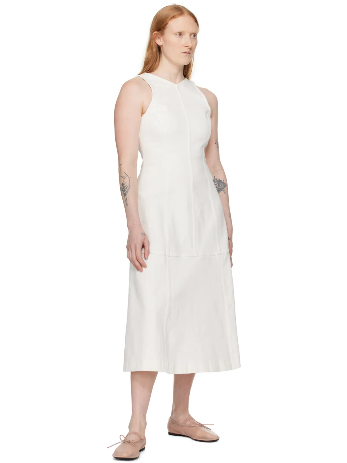 Proenza Schouler Proenza Schouler White Labelコレクション オフホワイト Arlet デニム ミディアムワンピース - 画像4