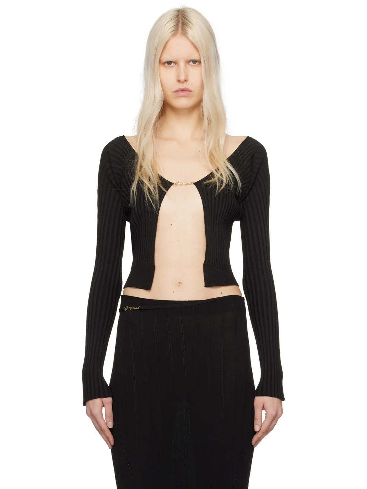JACQUEMUS Les Classiquesコレクション ブラック La Maille Pralu Longue カーディガン - 画像1