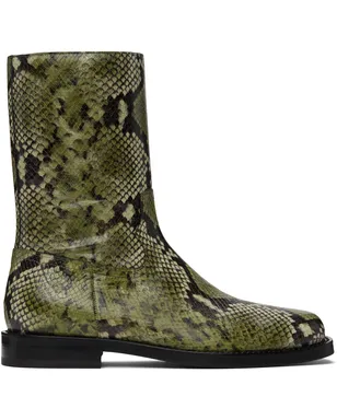 Dries Van Noten レザー スネークエンボス ブーツ - サムネイル1