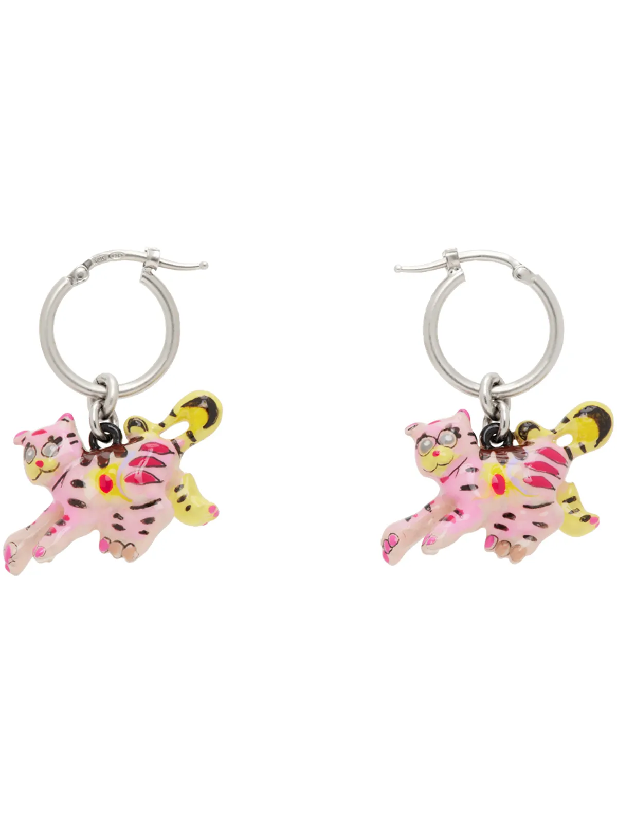 Marni ピンク＆シルバー Tiger Pendants ピアス - 画像1