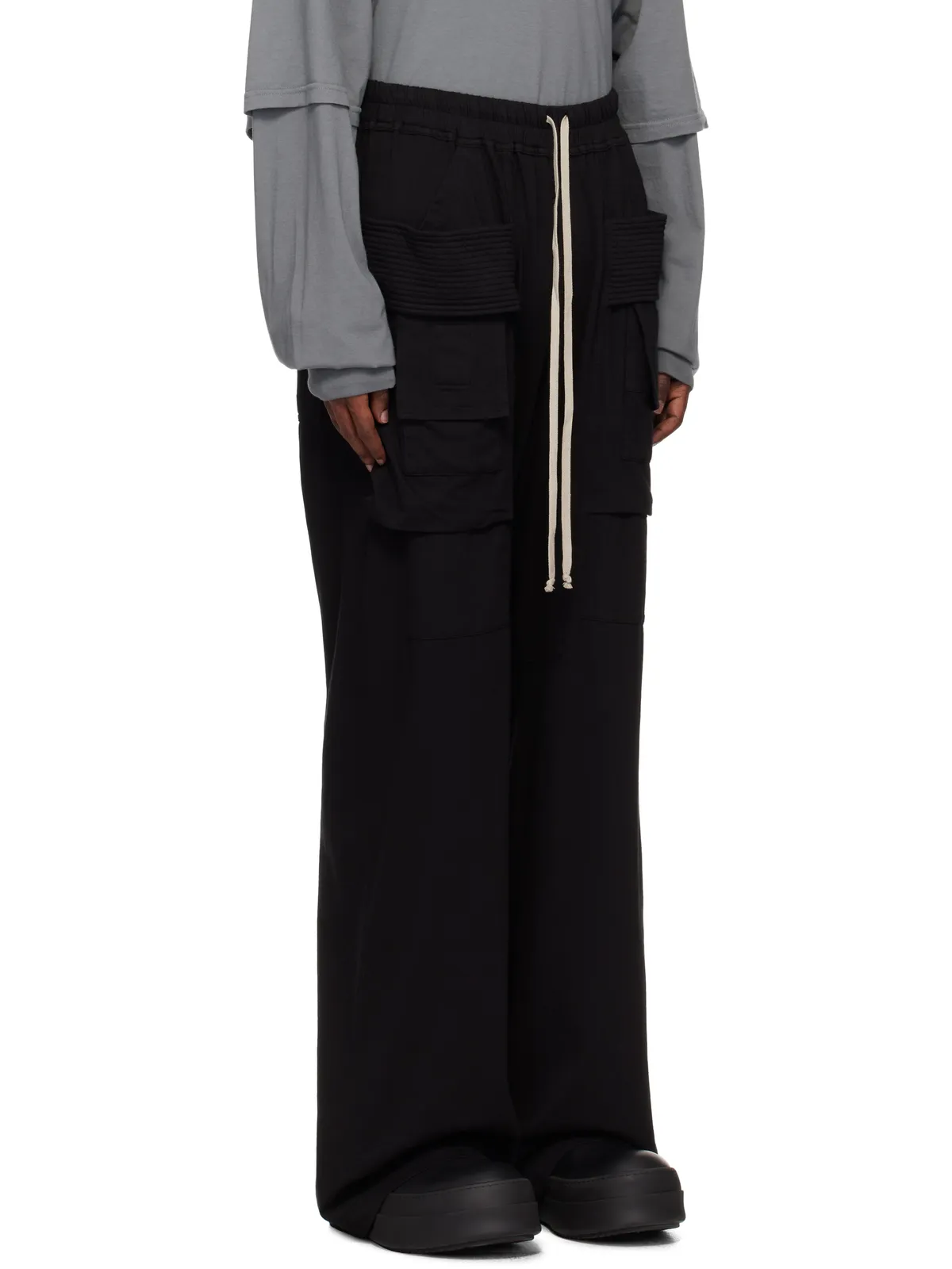 Rick Owens DRKSHDW ブラック Porterville Creatch ドローストリング ワイド カーゴパンツ - 画像2