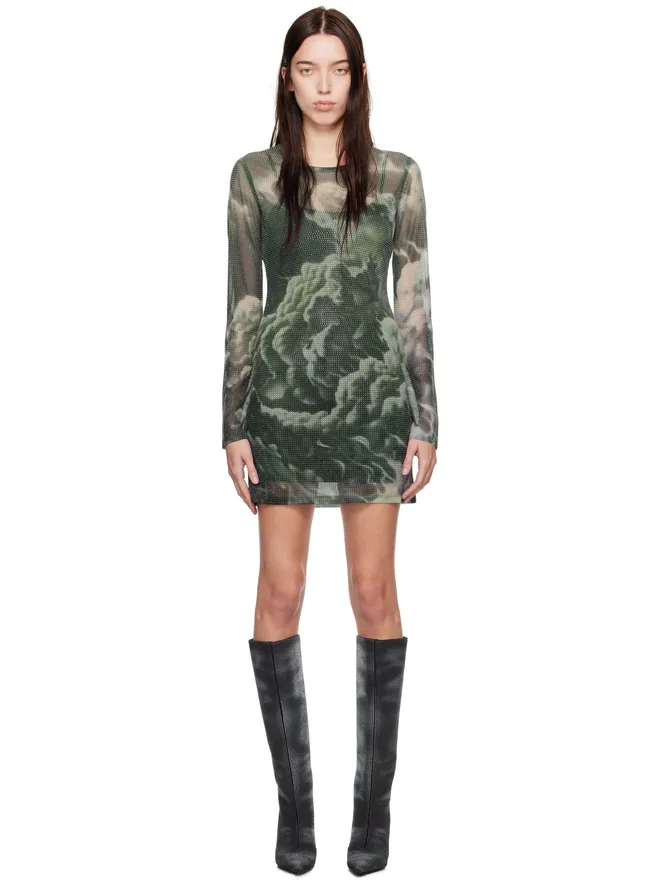 Alexander Wang Alexander Wang Cloud-Print ラインストーン ホットフィックス シア ミニドレスの商品画像