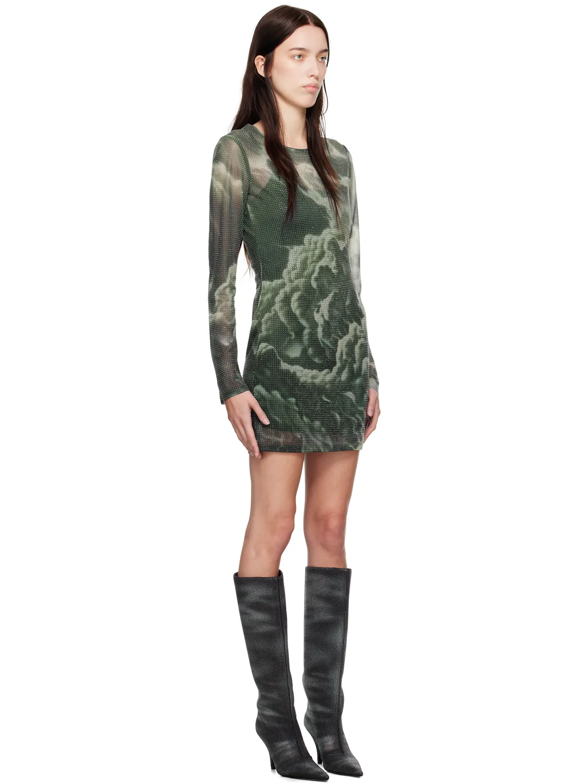 Alexander Wang Cloud-Print ラインストーン ホットフィックス シア ミニドレス - 画像2