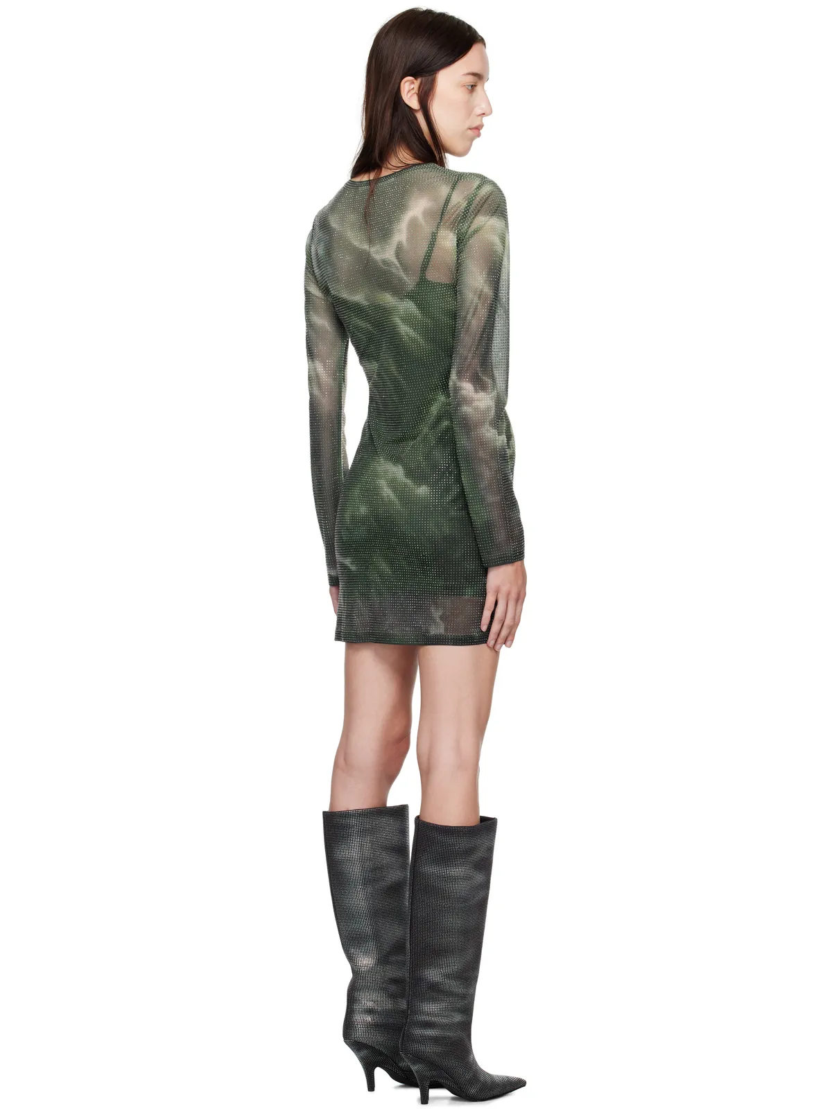 Alexander Wang Cloud-Print ラインストーン ホットフィックス シア ミニドレス - 画像3