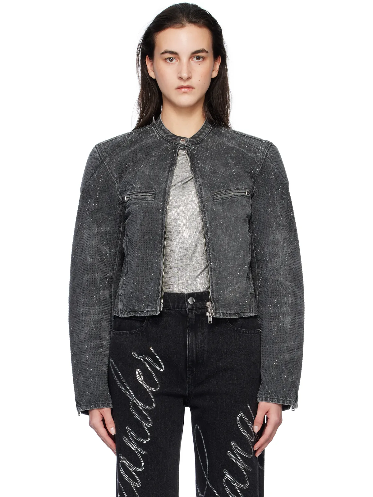 Alexander Wang Crystal Hotfix モーターサイクル デニムジャケット - 画像1