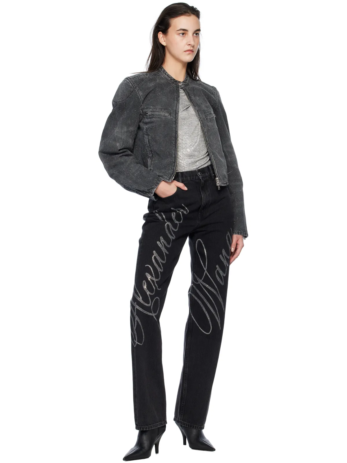 Alexander Wang Crystal Hotfix モーターサイクル デニムジャケット - 画像4