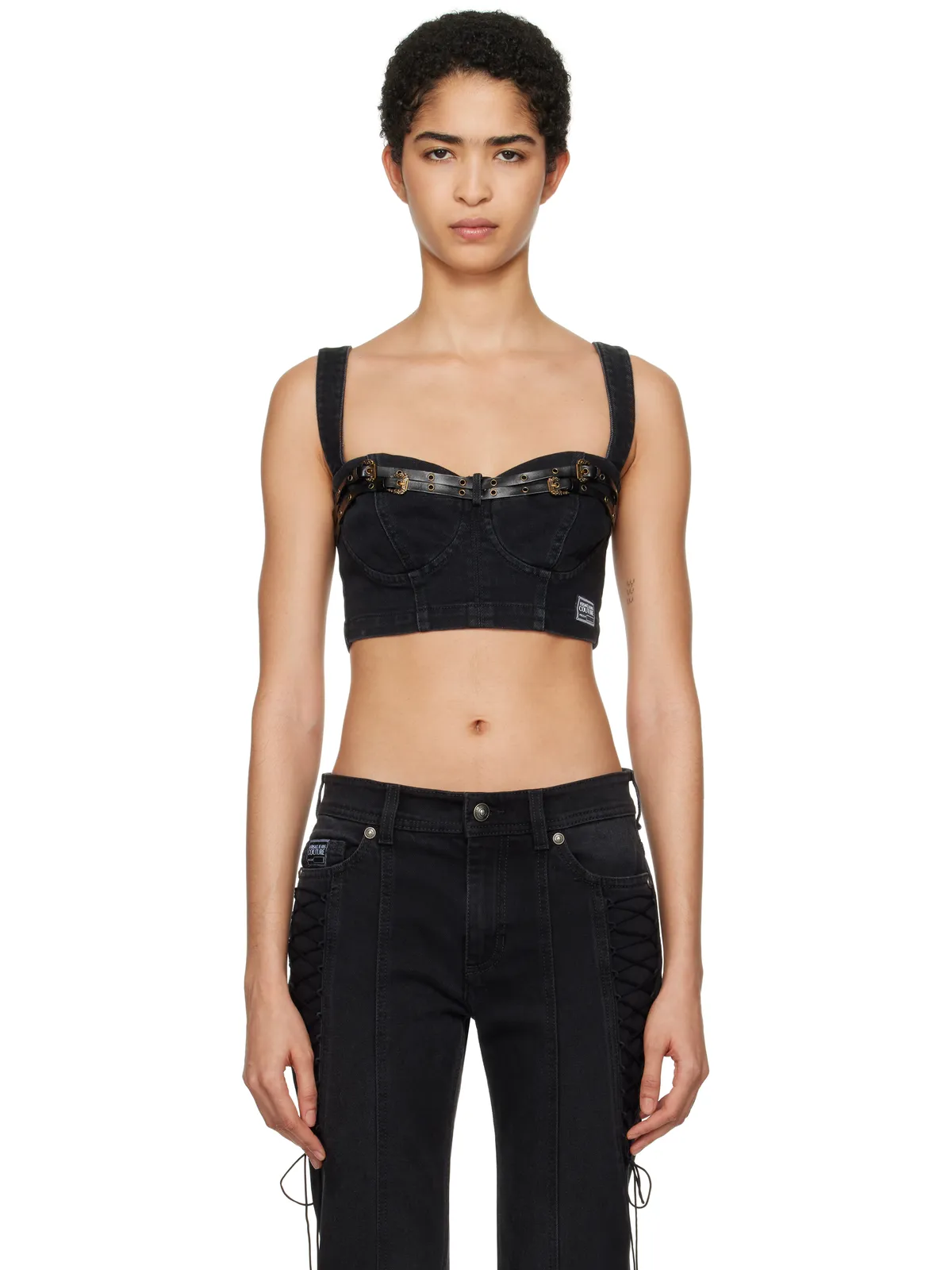 Versace Jeans Couture バロック バックル デニム ビスチェ - 画像1