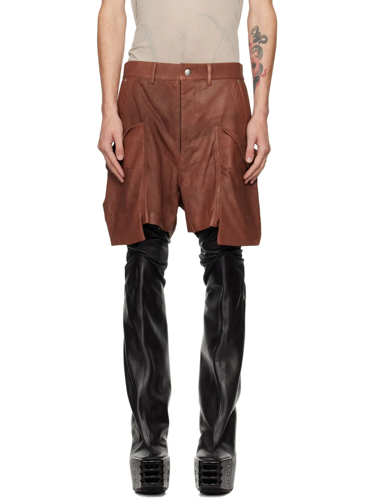 Rick Owens Porterville Stefan カーゴ レザーショートパンツ - 画像1