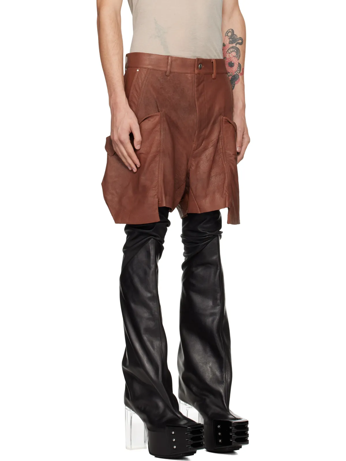 Rick Owens Porterville Stefan カーゴ レザーショートパンツ - 画像2