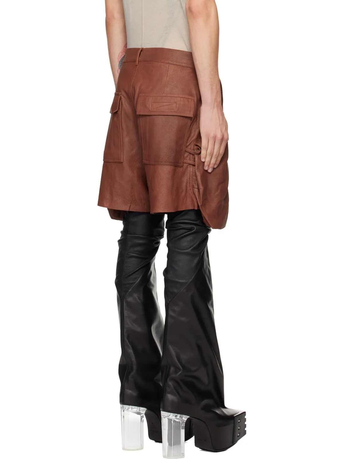 Rick Owens Porterville Stefan カーゴ レザーショートパンツ - 画像3
